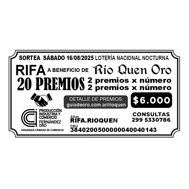 Rifa Rioquen Oro - Sábado 16/08/2025